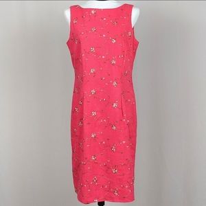 Vintage Sheri Martin Sheath Dress Linen Blend Floral Embroidery Lined Hot Pink 8